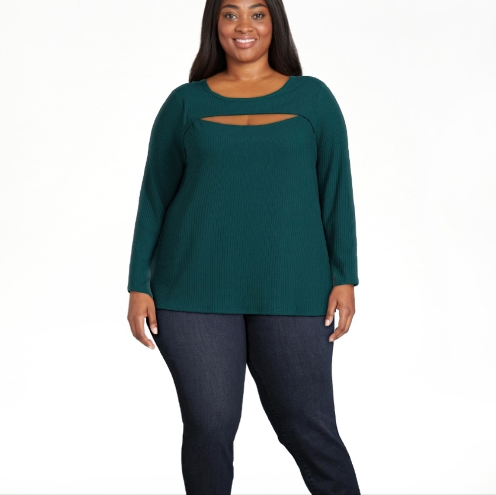 2X (20W/22W) Green Long Sleeve blouse from Terra & Sky